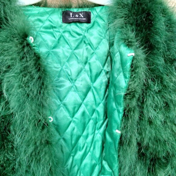 Bold Emerald Green Faux Feather Glam Statement Jacket Coat Holiday Festive XS - Picture 7 of 8
